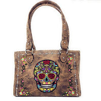 Western Sugar Skull Rhinestone Flora Embroider Concealed Carry Purse/Multi Color