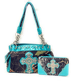 Western Rhinestone Camouflage Handbag With Matching Wallet In Multi Collections