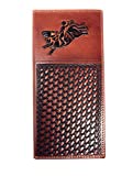 Premium Genuine Western Mens Embossed Basketweave Cowboy Long Wallet in Multi Emblem