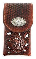 Texas West Western Cowboy Tooled Floral Leather Horse Concho Belt Loop Medium Cellphone Holster Case