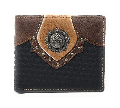 Western Genuine Leather Cowhide Pistol Basketweave Mens Bifold Short Wallet in 2 colors