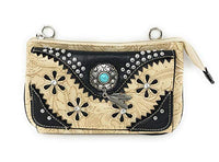 Western Rhinestone Embroidery Laser Cut Feather Floral Wallet Crossbody 4 in 1 Clutch Bag Purse