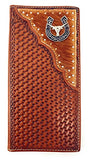 Premium Western Genuine Woven Leather Cow Fur Longhorn Mens Bifold Wallet In Multi Color