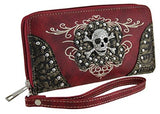 Zzfab Embroidered Rhinestone Studded Skull Wallet Pink