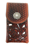 Texas West Western Cowboy Tooled Floral Leather Lone Star Concho Belt Loop Medium Cellphone Holster Case