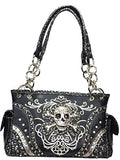 Zzfab Embroidered Concealed Carry Western Handbag Rhinestone Studded Skull Purse