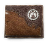 Western Genuine Tooled Leather Cowhide Cow Fur Pistol Mens Bifold Short Wallet in 2 colors