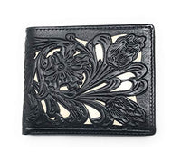 Western Genuine Tooled Leather Laser Cut Men's Bifold Short Wallet in 8 Colors