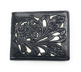 Western Genuine Tooled Leather Laser Cut Men's Bifold Short Wallet in 8 Colors