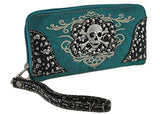 Zzfab Embroidered Rhinestone Studded Skull Wallet Pink