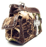 Premium Rhinestone Western Camouflage Cross Womens Shoulder Handbag Purse/Matching Wallet in 7 Colors