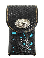 Texas West Western Cowboy Tooled Floral Leather Praying Cowboy Concho Belt Loop Medium Cellphone Holster Case