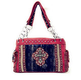 Premium Western Rhinestone Suede Leather Womens Handbag Purse With Cross In Multi Colors