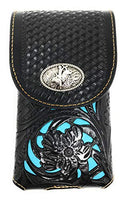 Texas West Western Cowboy Tooled Floral Leather Rodeo Concho Belt Loop Extra Large Cellphone Holster Case