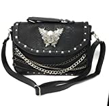 Texas West Women's Metal Skull With Wings and Chains Handbag Purse in 2 colors