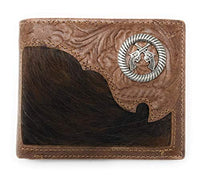 Western Genuine Tooled Leather Cowhide Cow Fur Pistol Mens Bifold Short Wallet in 2 colors