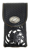 Texas West Western Cowboy Tooled Floral Leather Rodeo Concho Belt Loop Extra Large Cellphone Holster Case