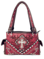 Premium Rhinestone Cross Western Embroidered Concealed Carry Handbag/Matching Wallet in 4 colors