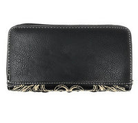 Western Laser Cut Floral Agate Cross Double Zipper Womens Wallet/Crossbody Bag