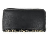 Western Laser Cut Floral Agate Cross Double Zipper Womens Wallet/Crossbody Bag