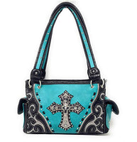 Premium Rhinestone Cross Cut Out Western Embroidered Concealed Carry Handbag in 5 colors