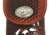 Texas West Western Cowboy Tooled Floral Leather Horse Concho Belt Loop Extra Large Cellphone Holster Case