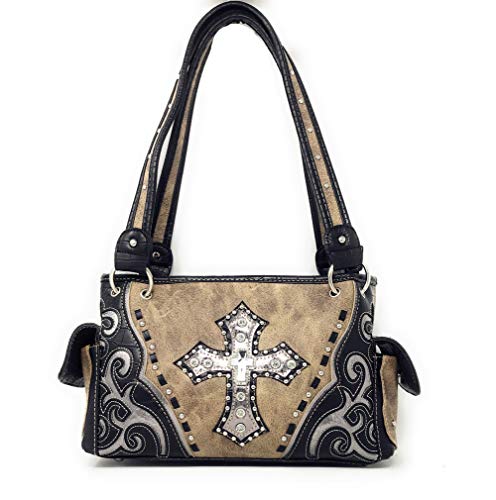 Premium Rhinestone Cross Cut Out Western Embroidered Concealed Carry Handbag in 5 colors