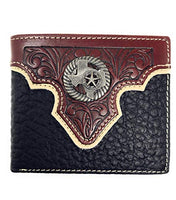 Western Genuine Leather Floral Tooled Texas State Map Concho Mens Short Bifold Wallet 2 colors