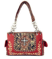 Premium Western Rhinestone Suede Leather Womens Handbag Purse With Cross In Multi Colors