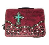 Bible Cover Cut Out Embroidered Scripture Verse Rhinestone Agate Cross Book Case Multi-Color