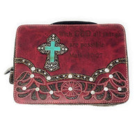 Bible Cover Cut Out Embroidered Scripture Verse Rhinestone Agate Cross Book Case Multi-Color