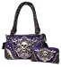 Rhinestone Skull Metal Color Leather Women's Handbag, Wallet with Texas West Coin Collection in 4 Colors (Purple) (Purple)