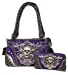 Texas West Rhinestone Embroidered Metal Skull Leather Womens Concealed Carry Handbag With Matching Wallet 6 colors