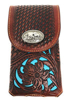 Texas West Western Cowboy Tooled Floral Leather Praying Cowboy Concho Belt Loop Extra Large Cellphone Holster Case