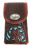 Texas West Western Cowboy Tooled Floral Leather Praying Cowboy Concho Belt Loop Extra Large Cellphone Holster Case