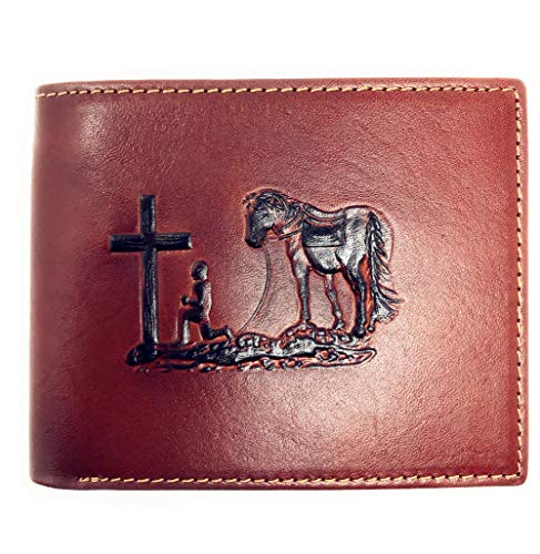Western Genuine Leather Praying Cowboy Plain Mens Bifold Short Wallet in 2 Color