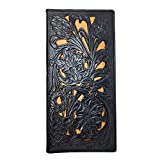 Western Genuine Leather Floral Tooled Laser Cut Mens Long Bifold Wallet in 4 colors