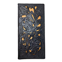 Western Genuine Leather Floral Tooled Laser Cut Mens Long Bifold Wallet in 4 colors