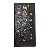 Western Genuine Leather Floral Tooled Laser Cut Mens Long Bifold Wallet in 4 colors