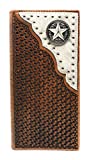 Western Genuine Leather Cowhide Cow fur Basketweave Star Men's Long Bifold Wallet in 3 colors (Brown)