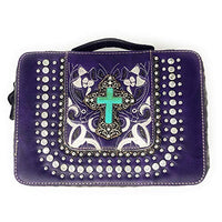 Western Bible Cover Cut Out Embroidered Scripture Verse Rhinestone Agate Cross Book Case Multi-color