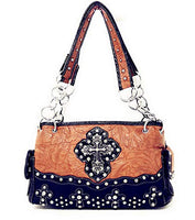 Premium Western Rhinestone Suede Leather Womens Handbag Purse With Cross In Multi Colors