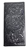 Western Genuine Leather Floral Tooled Laser Cut Mens Long Bifold Wallet in 4 colors