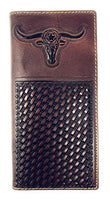 Premium Genuine Western Mens Embossed Basketweave Cowboy Long Wallet in Multi Emblem