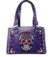 Western Sugar Skull Rhinestone Flora Embroider Concealed Carry Purse/Multi Color