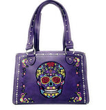 Western Sugar Skull Rhinestone Flora Embroider Concealed Carry Purse/Multi Color