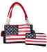 Texas West American Flag Rhinestone Women's Concealed Handbags Purse Wallet Set in Multi-Color