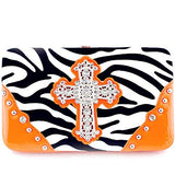 Gorgeous! Soft Zebra Rhinestone Cross Flat Wallet Clutch Purse in Multi-Color