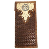 Texas West Men's Cow Fur Genuine Leather Basketweave Bifold Wallet in Multi Emblem