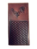 Premium Genuine Western Mens Embossed Basketweave Cowboy Long Wallet in Multi Emblem